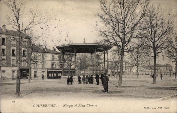 Postcard Courbevoie Hauts de Seine, Kiosque et Place Charras