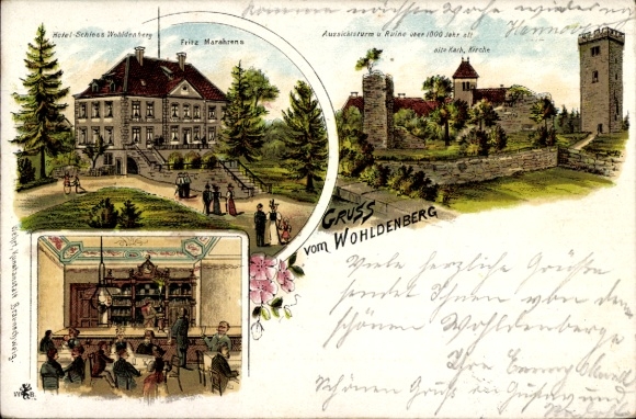 Chromo-Litho Silium Holle in Lower Saxony, Wohldenberg Castle, Catholic Church, observation tower