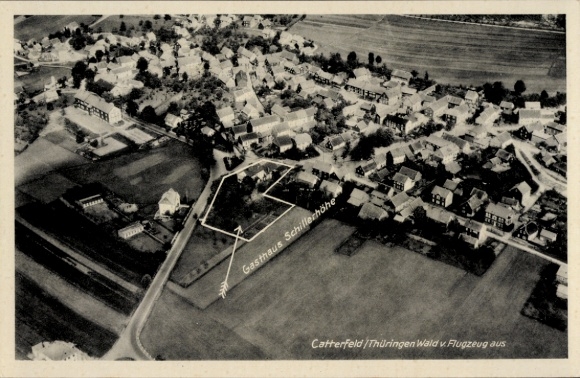 Ak Catterfeld Leinatal in Thüringen, Fliegeraufnahme, Gasthaus Schillerhöhe