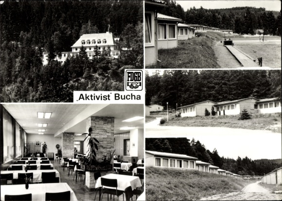 Ak Bucha Unterwellenborn in Thüringen, FDGB Erholungsheim Aktivist, Innenansicht, Bungalows