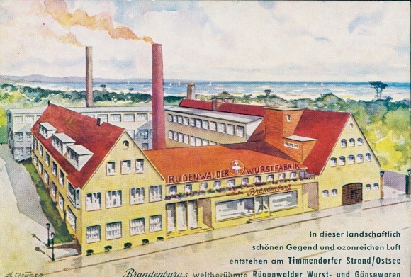Künstler Ak Clausen, Ostseebad Timmendorfer Strand, Rügenwalder Fleischfabrik, Reklame