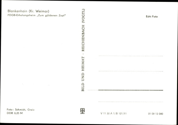 Postcard Blankenhain in Thuringia, FDGB convalescent home to the golden braid