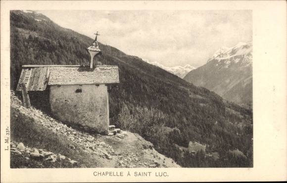 KP Saint Luc, kanton Valais, kaplica, góry, las, Chapelle à Saint Luc