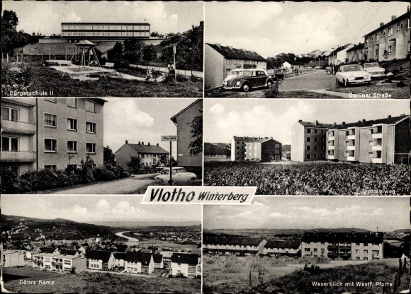 Postcard Vlotho on the Weser, Döhrs Kamp, Berliner Straße, Bürgerschule II, Drosselpforte