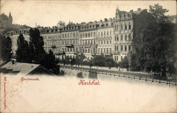 Postcard Karlsbad in Baden, garden row, architecture, black and white photo