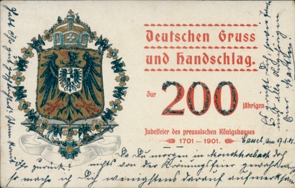 Glitter coat of arms litho 200th anniversary of the Prussian royal family 1901