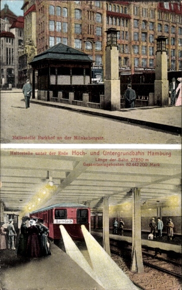 Postcard Hamburg Mitte Altstadt, stop Barkhof, Mönckebergstraße, elevated and underground railway