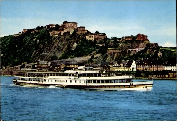 Ak Koblenz am Rhein, Festung Ehrenbreitstein, MS Rüdesheim