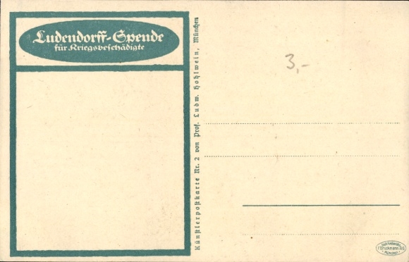 Postcard Ludendorff donation for war victims, veteran with tools