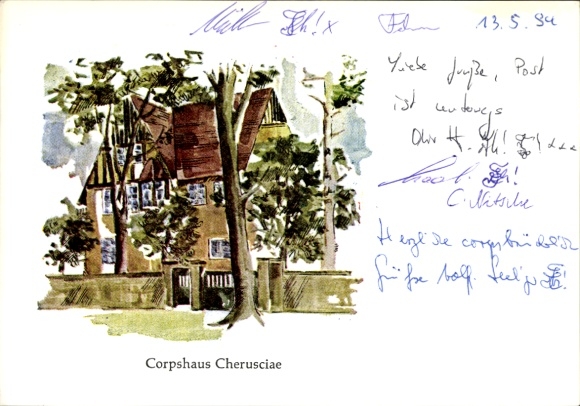 Studentika Postcard Berlin, Corps Cheruscia in the WSC, Corpshaus Cherusciae, Ringstraße 89