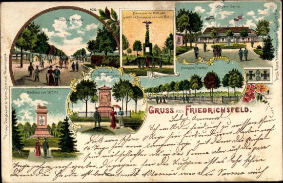Litho Friedrichsfeld Voerde am Niederrhein, Kriegerdenkmal, Offizierkasino, Franzosenfriedhof