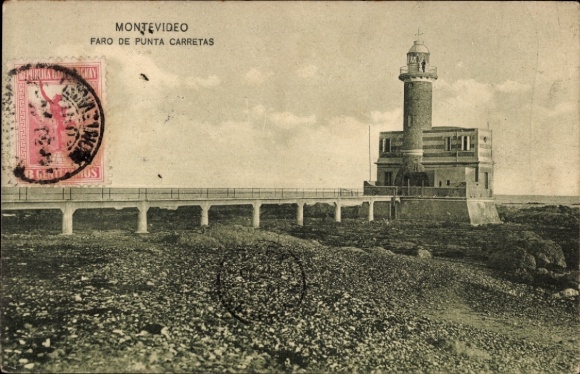 Ak Montevideo Uruguay, Leuchtturm, Punta Carretas,  Poststempel, rosa Briefmarke