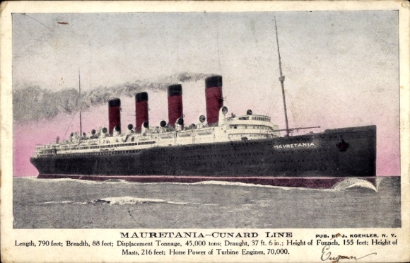 AK-stoomboot Mauretania, Cunard Line
