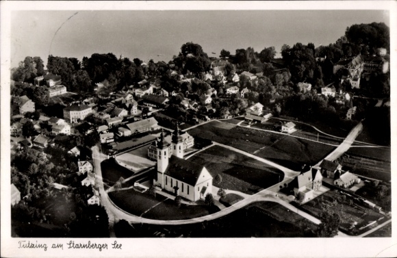 Postcard Tutzing on Lake Starnberg, Upper Bavaria, aerial photo