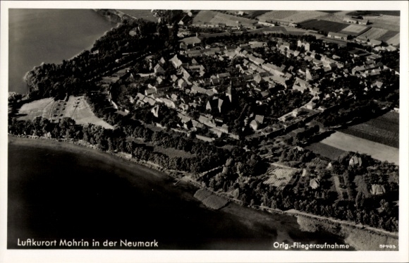 Ak Moryń Mohrin Neumark Ostbrandenburg, Luftkurort Mohrin in der Neumark, Schwarz-Weiß-Foto, Luft