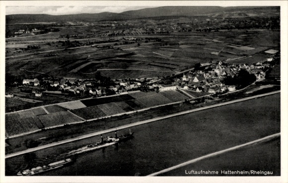 Postcard Hattenheim Eltville am Rhein Hessen, aerial photograph