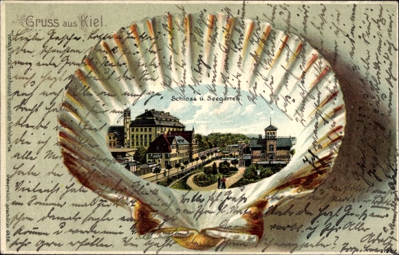Muschel Litho Hansestadt Kiel, Schloss, Seegarten