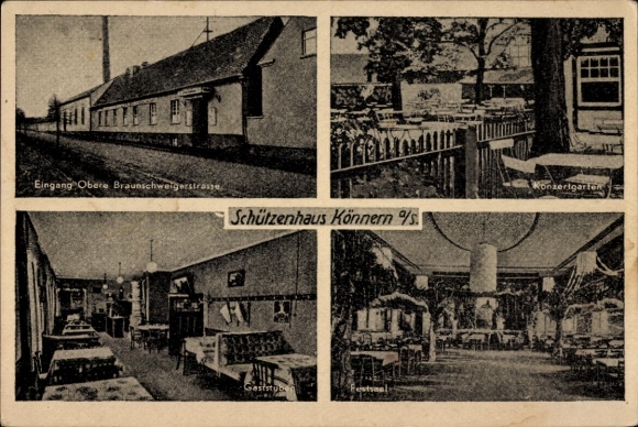 Ak Könnern in de Salzlandkreis, ingang Obere Braunschweigerstrasse, concerttuin Schützenhaus, Ga