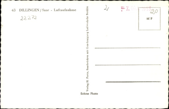 Postcard Dillingen in Saarland, aerial photograph