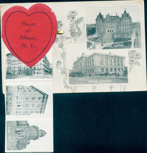 Leporello Postcard Albany New York USA, State Capitol, Union Station, King Fountain, City Hall