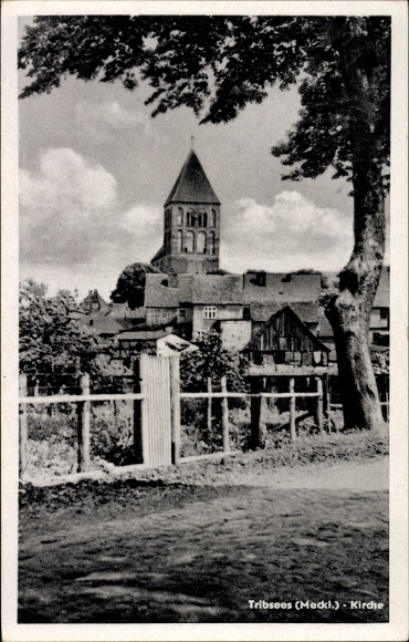 Postcard Tribsees in Mecklenburg Western Pomerania, church