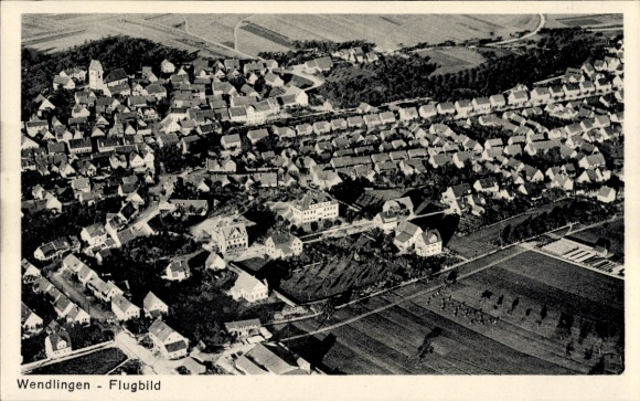 Postcard Wendlingen am Neckar Baden Württemberg, aerial view of houses, fields, no swastika