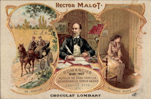 Litho Schriftsteller Hector Malot, Reklame, Chocolat Lombart