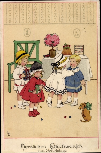 Artist PC Döring, Lia, congratulations birthday, cake board, Meissner and book