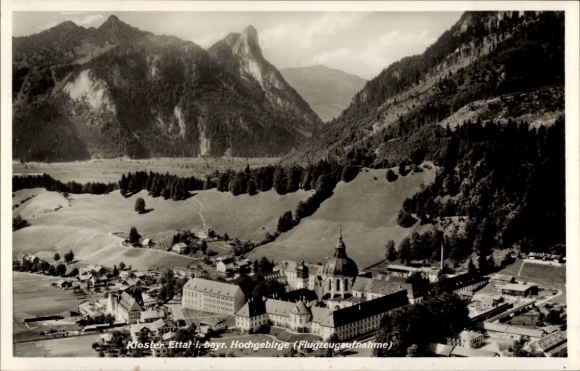 Ak Ettal Oberbayern, Kloster, Benediktinerabtei, Fliegeraufnahme