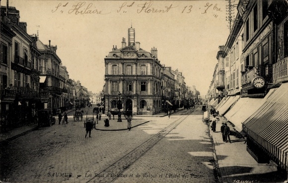 Postcard Saumur Maine et Loire, Historic Building, Street View, Black and White, French Texts