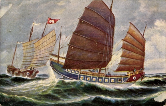 Artist Postcard Rave, Chr., Marine Gallery 214, sailing ships, Siam, present time
