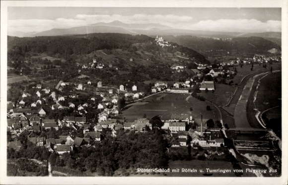 Ak Rötteln Haagen Lörrach in Baden, Luftaufnahme von Röttler-Schloß,  Tumringen, Landschaft
