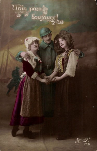 PC French soldier, women in traditional costumes, soldier's love