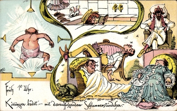 Artist Postcard Bad Kissingen Lower Franconia Bavaria, Early 10 a.m., Kissingen bathes, slumber hour