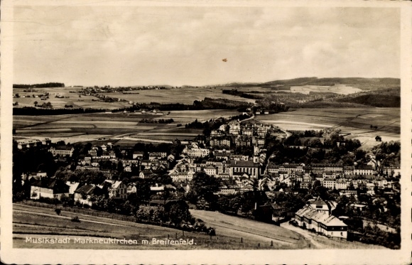 Postcard Breitenfeld Markneukirchen in the Vogtland, city view, music city, Breitenfeld, landscape