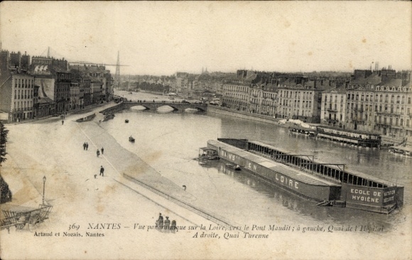 Ak Nantes Loire Atlantique, Aussicht auf die Loire, Pont Mandit, Quai de pat, Quai Turenne