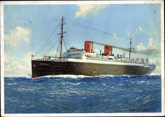 Artist PC steamship Columbus, North German Lloyd Bremen, portside view
