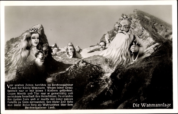 Artist Postcard The Watzmann legend, mountain faces, King Watzmann with family