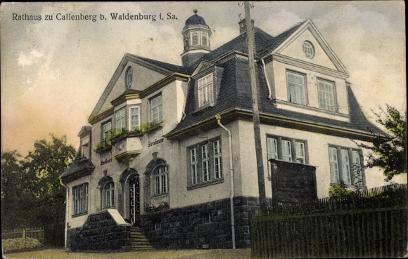 Postcard Callenberg in Saxony, town hall
