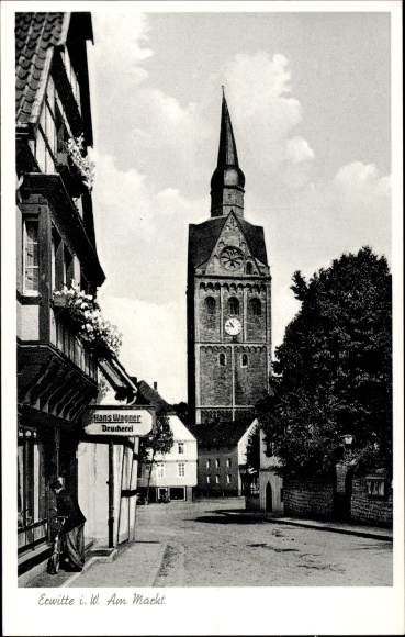 PC Erwitte in Westphalia, on the market, church, printer Hans Wagner