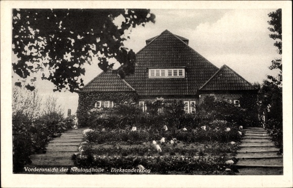 KP Dieksanderkoog Friedrichskoog w Dithmarschen, Neulandhalle, widok z przodu