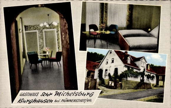 Postcard Burghausen Münnerstadt in Lower Franconia Bavaria, Gasthaus Zur Michelsburg