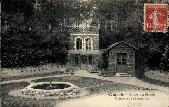 Ak Cempuis Oise, Orphelinat Prevost,  Orphelinat Prévost, Monument du bienfaiteur, idyllische Lan