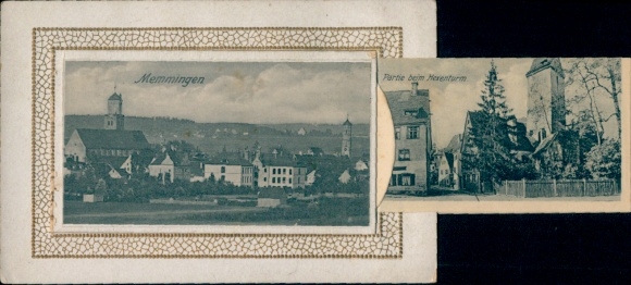 Leporello Postcard Memmingen in Swabia, general view, witch tower