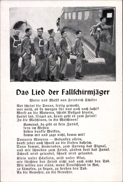 Song Postcard The song of the paratroopers, Friedrich Schäfer, German Wehrmacht