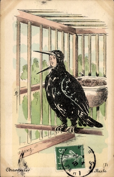 Kunstenaarsbriefkaart Roberty, Chantecler, Merle