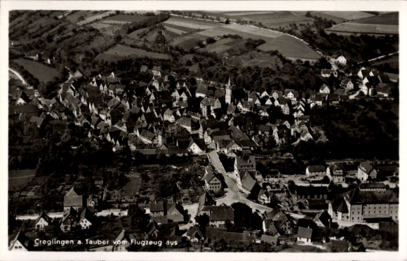 Postcard Creglingen an der Tauber, aerial photograph