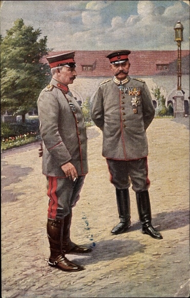 Postcard Kaiser Wilhelm II, Field Marshal Paul von Hindenburg, Posen Castle, 1915