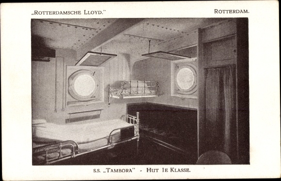 Ansichtkaart Koninklijke Rotterdamsche Lloyd, KRL, SS Tambora, hoed 1e klas