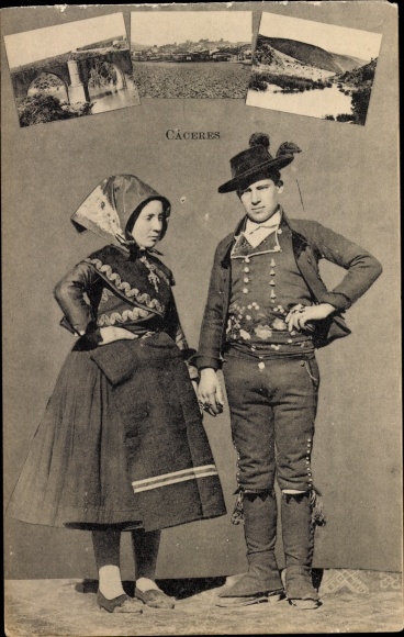 PC Caceres Extremadura, couple in national costumes, bridge